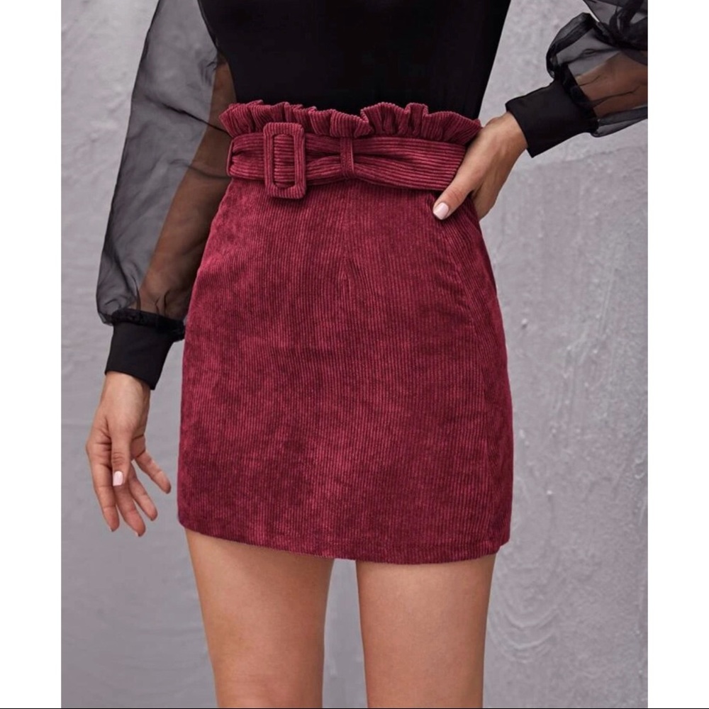 Red Ruched Pencil Mini Skirt for a Night Out